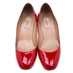 Pre Owned Valentino Red Patent Leather Block Heel Pumps Size 39