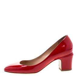 Pre Owned Valentino Red Patent Leather Block Heel Pumps Size 39
