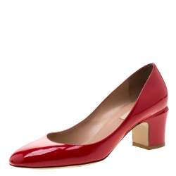 Pre Owned Valentino Red Patent Leather Block Heel Pumps Size 39
