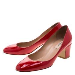 Pre Owned Valentino Red Patent Leather Block Heel Pumps Size 39