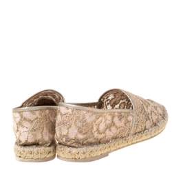 Pre Owned Valentino Metallic Pink Lace Espadrille Flats Size 40