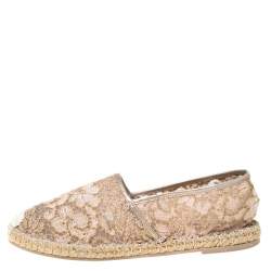 Pre Owned Valentino Metallic Pink Lace Espadrille Flats Size 40