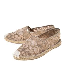 Pre Owned Valentino Metallic Pink Lace Espadrille Flats Size 40