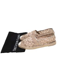 Pre Owned Valentino Metallic Pink Lace Espadrille Flats Size 40