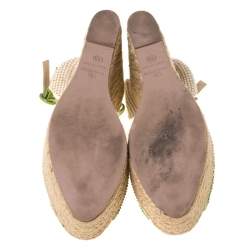 Pre Owned Valentino Green Studded Leather Espadrille Wedge Ankle Strap Sandals Size 39