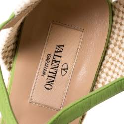 Pre Owned Valentino Green Studded Leather Espadrille Wedge Ankle Strap Sandals Size 39
