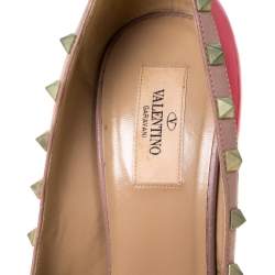 Pre Owned Valentino Pink/Beige Patent Leather Rockstud Crisscross Peep Toe Platform Pumps Size 39.5