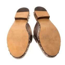 Pre Owned Valentino Metallic Bronze Leather Soul Rockstud Flat Mules Size 35