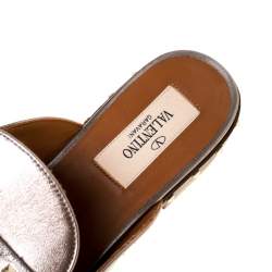 Pre Owned Valentino Metallic Bronze Leather Soul Rockstud Flat Mules Size 35