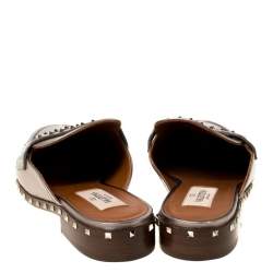 Pre Owned Valentino Metallic Bronze Leather Soul Rockstud Flat Mules Size 35