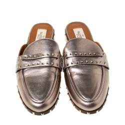 Pre Owned Valentino Metallic Bronze Leather Soul Rockstud Flat Mules Size 35
