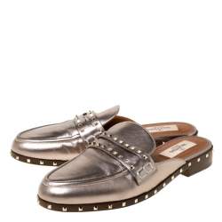 Pre Owned Valentino Metallic Bronze Leather Soul Rockstud Flat Mules Size 35