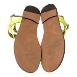 Pre Owned Valentino Yellow Leather Ankle Strap Flat Sandals Size 39.5