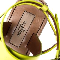 Pre Owned Valentino Yellow Leather Ankle Strap Flat Sandals Size 39.5