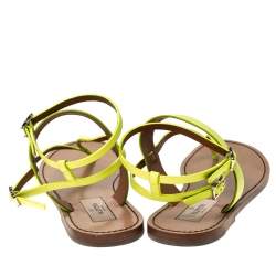 Pre Owned Valentino Yellow Leather Ankle Strap Flat Sandals Size 39.5