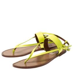 Pre Owned Valentino Yellow Leather Ankle Strap Flat Sandals Size 39.5