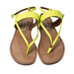 Pre Owned Valentino Yellow Leather Ankle Strap Flat Sandals Size 39.5