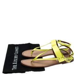 Pre Owned Valentino Yellow Leather Ankle Strap Flat Sandals Size 39.5