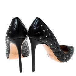 Pre Owned Valentino Black Quilted Leather Rockstud Spike Pointed Toe Pumps Size 41