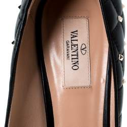 Pre Owned Valentino Black Quilted Leather Rockstud Spike Pointed Toe Pumps Size 41