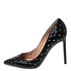 Pre Owned Valentino Black Quilted Leather Rockstud Spike Pointed Toe Pumps Size 41