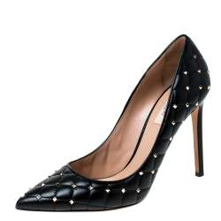 Pre Owned Valentino Black Quilted Leather Rockstud Spike Pointed Toe Pumps Size 41