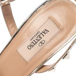 Pre Owned Valentino Metallic Gold Leather Rockstud Ankle Strap Sandals Size 39