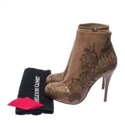 Pre Owned Valentino Nude Beige Lasercut Leather Ankle Boots Size 39.5