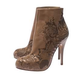 Pre Owned Valentino Nude Beige Lasercut Leather Ankle Boots Size 39.5