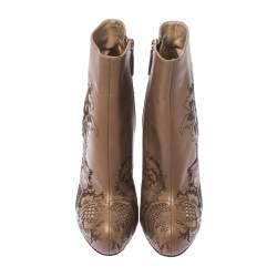 Pre Owned Valentino Nude Beige Lasercut Leather Ankle Boots Size 39.5