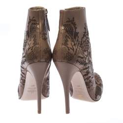 Pre Owned Valentino Nude Beige Lasercut Leather Ankle Boots Size 39.5