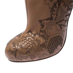 Pre Owned Valentino Nude Beige Lasercut Leather Ankle Boots Size 39.5
