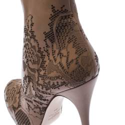 Pre Owned Valentino Nude Beige Lasercut Leather Ankle Boots Size 39.5