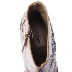 Pre Owned Valentino Nude Beige Lasercut Leather Ankle Boots Size 39.5