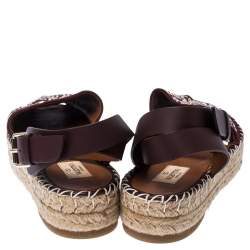 Pre Owned Valentino Burgundy Embellished Suede and Leather Ankle Strap Espadrilles Size 39