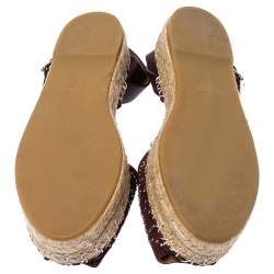 Pre Owned Valentino Burgundy Embellished Suede and Leather Ankle Strap Espadrilles Size 39