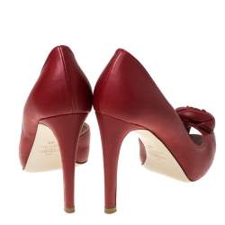 Pre Owned Valentino Red Rose Applique Leather D'Orsay Pumps Size 36