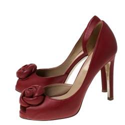 Pre Owned Valentino Red Rose Applique Leather D'Orsay Pumps Size 36