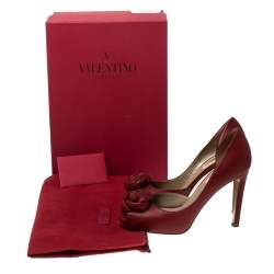 Pre Owned Valentino Red Rose Applique Leather D'Orsay Pumps Size 36
