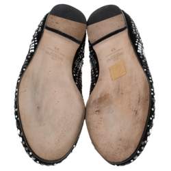 Pre Owned Valentino Black Suede With Studs And Crystals Ballet Flats Size 38