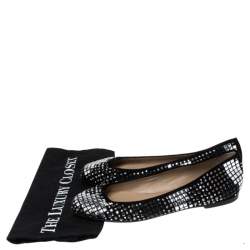Pre Owned Valentino Black Suede With Studs And Crystals Ballet Flats Size 38