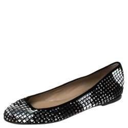 Pre Owned Valentino Black Suede With Studs And Crystals Ballet Flats Size 38