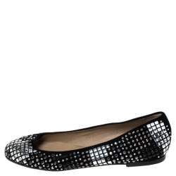 Pre Owned Valentino Black Suede With Studs And Crystals Ballet Flats Size 38