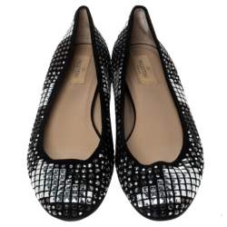 Pre Owned Valentino Black Suede With Studs And Crystals Ballet Flats Size 38