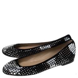 Pre Owned Valentino Black Suede With Studs And Crystals Ballet Flats Size 38