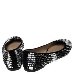 Pre Owned Valentino Black Suede With Studs And Crystals Ballet Flats Size 38