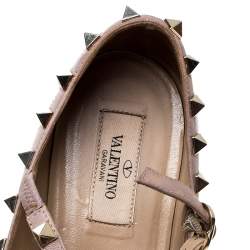 Pre Owned Valentino Purple Patent Leather And Leather Rockstud Double Ankle Strap Cage Ballerina Flats Size 38