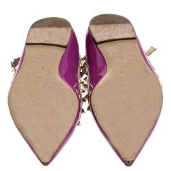 Pre Owned Valentino Purple Patent Leather And Leather Rockstud Double Ankle Strap Cage Ballerina Flats Size 38