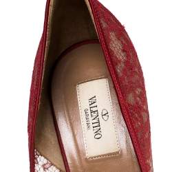 Pre Owned Valentino Red Lace Bow Peep Toe Platform Pumps Size 41