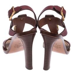 Pre Owned Valentino Burgundy Leather Scarab T-Strap Sandals Size 37